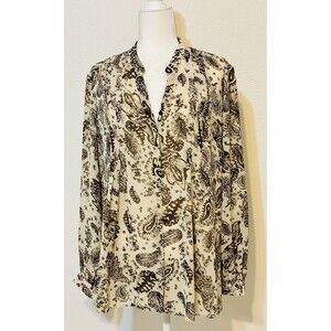 Knox Rose Size 1 Sheer Button Down Long Sleeve Shirt Paisley Boho Festival